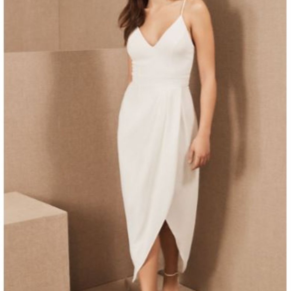 BHLDN Caron V-Neck Crepe Dress: White Dress